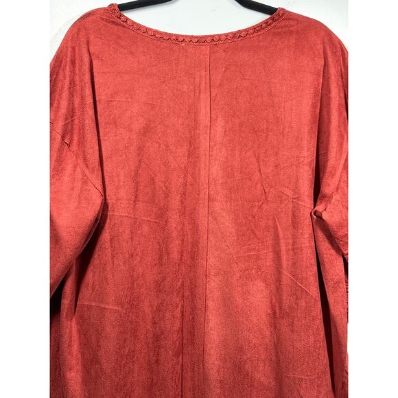 Davi & Dani Faux Suede Kimono Cardigan Boho Fringe Crochet Lace Rust NEW Size L - Picture 11 of 15